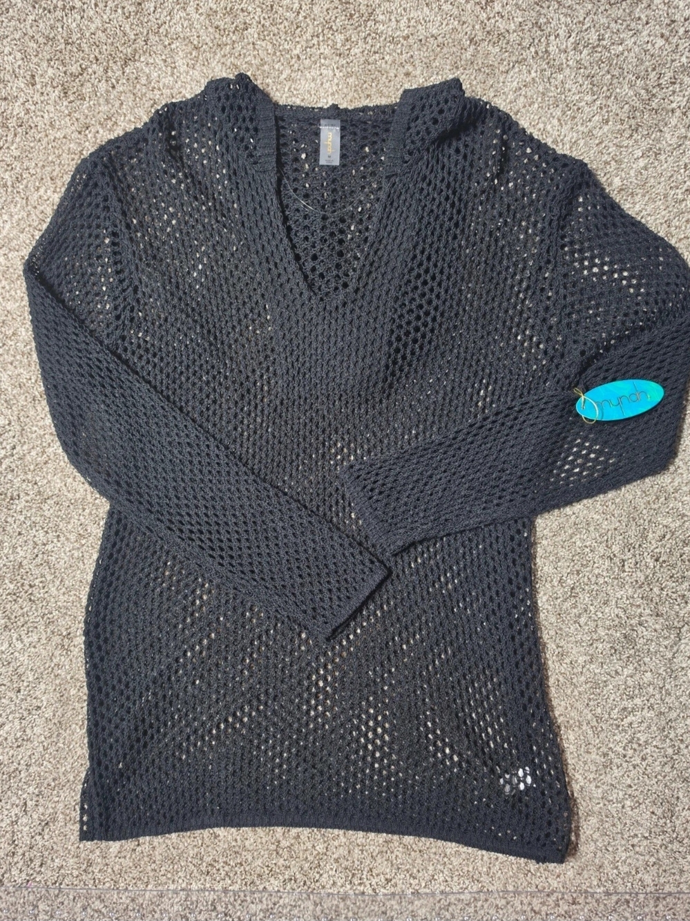 NWT Black Open-Knit Hooded Swim Coverup